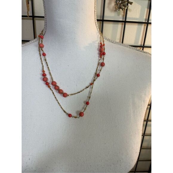 Stella and Dot Coral And Gold Long Necklace - Picture 4 of 9